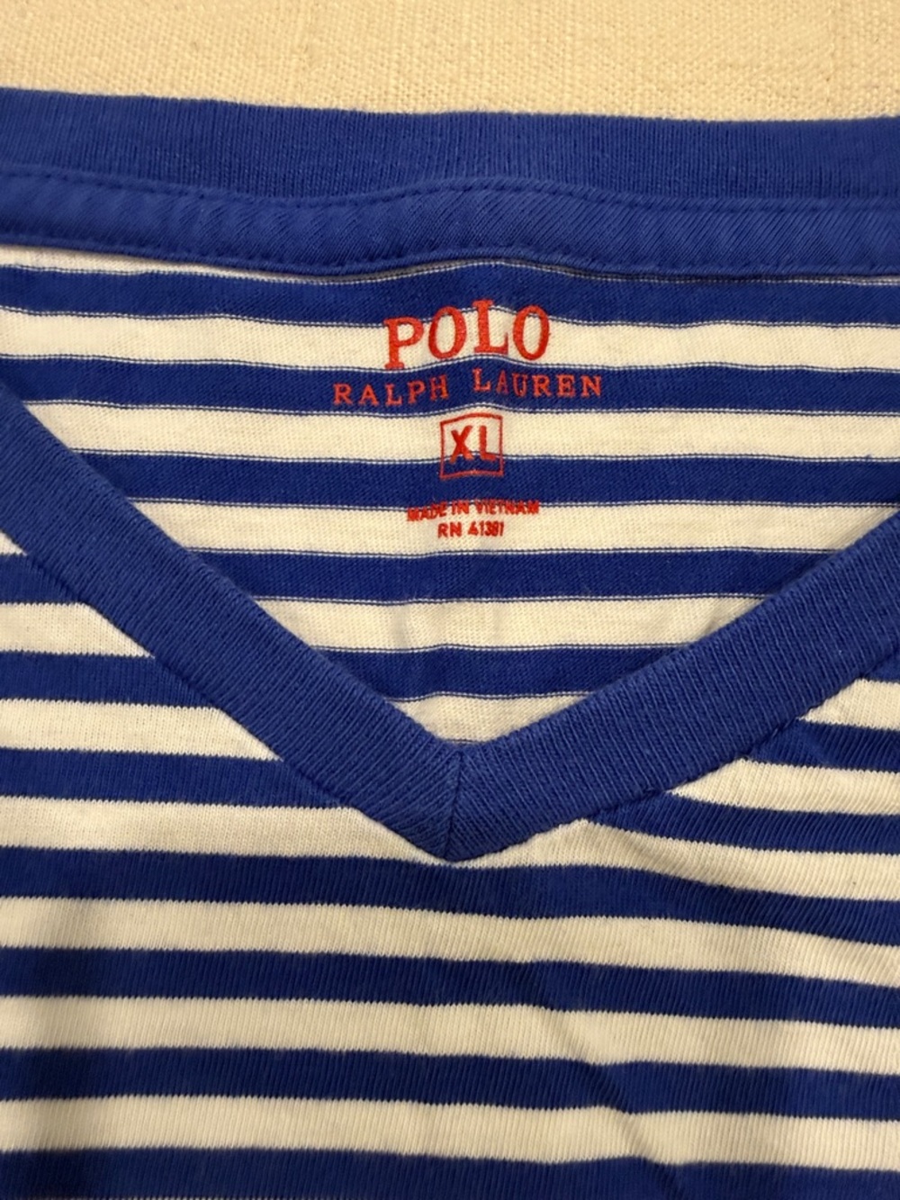 Polo by Ralph Lauren Blue & White Striped V-Neck Tee with Red Pony - Picture 2 of 10